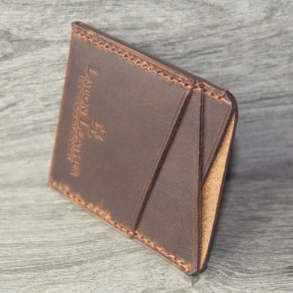 minimalist brown chrome tan leather wallet