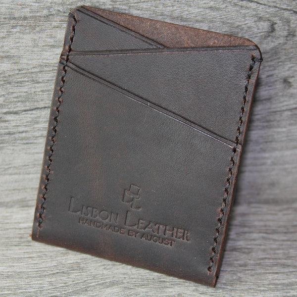 minimalist dark brown chrome tan leather wallet