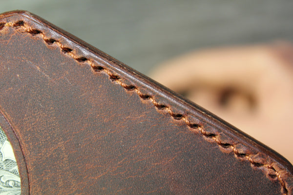 small brown chrome tan leather wallet