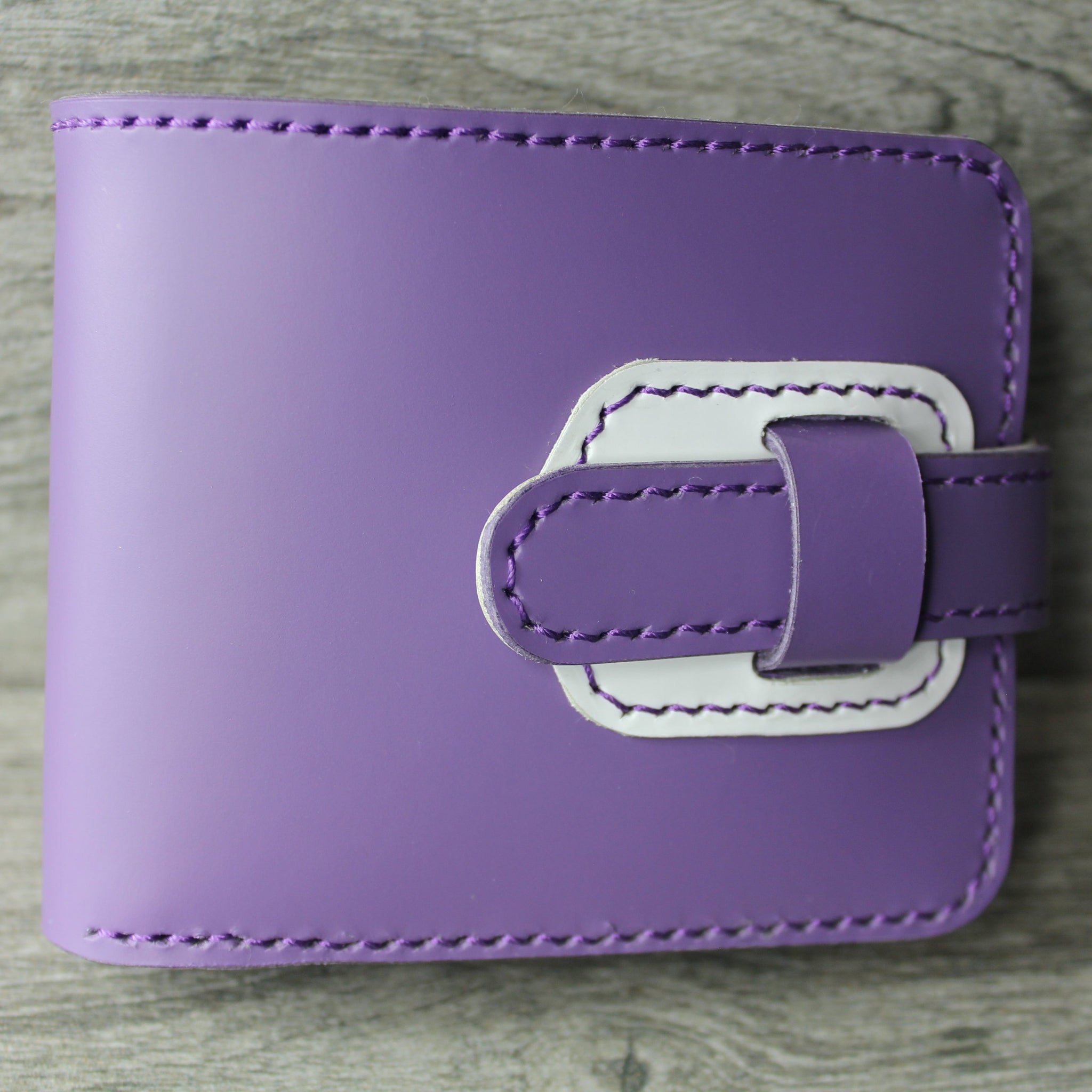 purple and white chrome tan leather ladies wallet