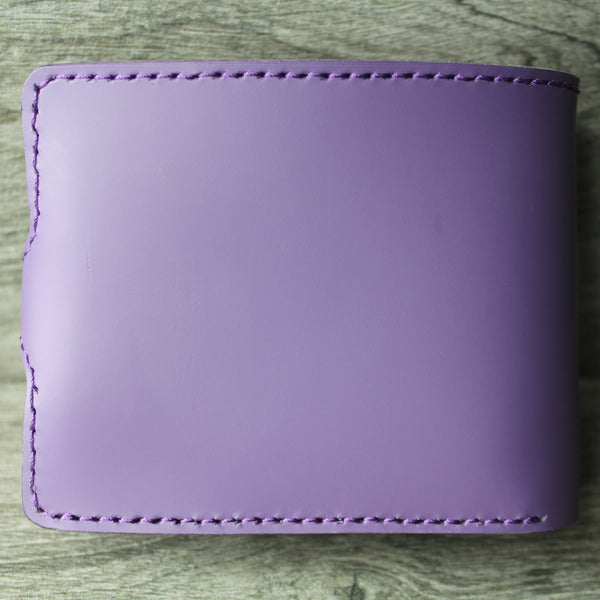 purple and white chrome tan leather ladies wallet