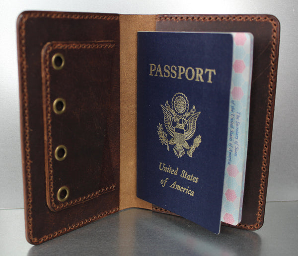 Brown leather passport wallet