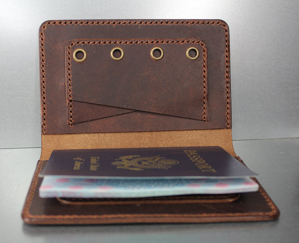 Brown leather passport wallet