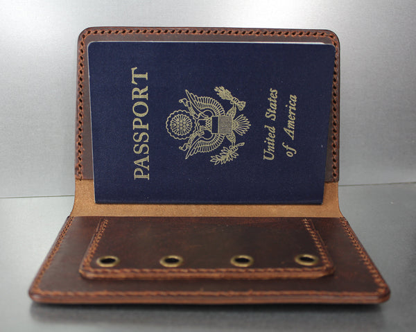 Brown leather passport wallet