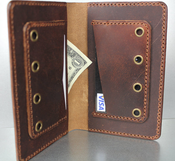 Brown leather passport wallet