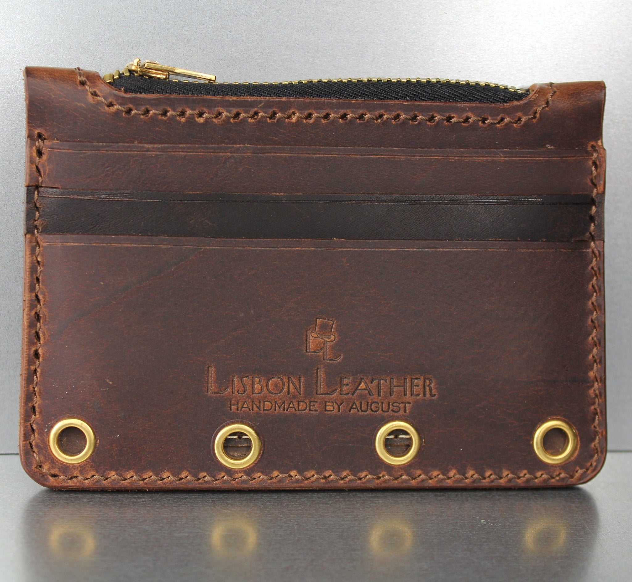 zippered 2 color brown leather wallet