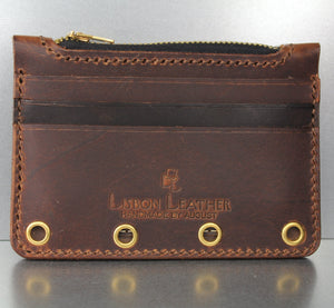 zippered 2 color brown leather wallet