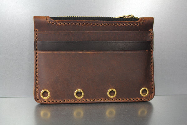 zippered 2 color brown leather wallet