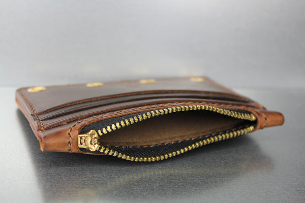 zippered 2 color brown leather wallet