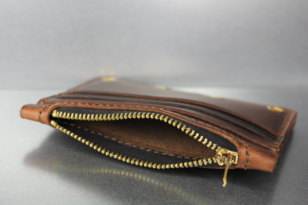 zippered 2 color brown leather wallet