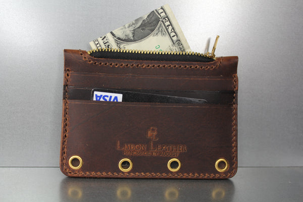 zippered 2 color brown leather wallet