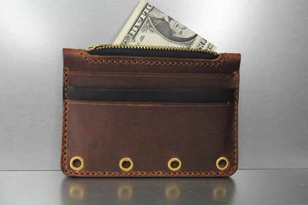 zippered 2 color brown leather wallet