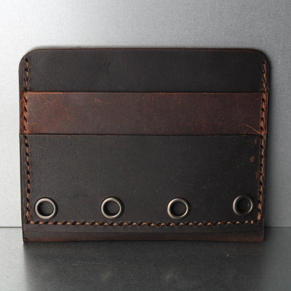 minimalist 4 card & 1 center pocket  brown leather wallet