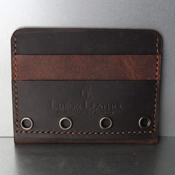 minimalist 4 card & 1 center pocket  brown leather wallet