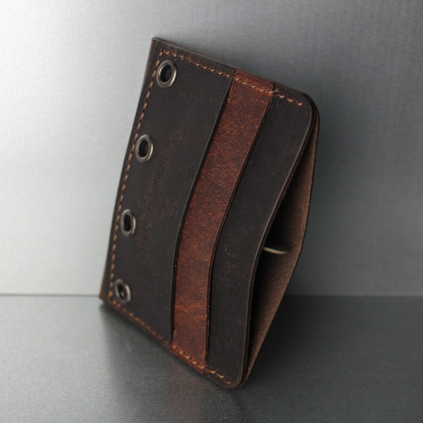 minimalist 4 card & 1 center pocket  brown leather wallet