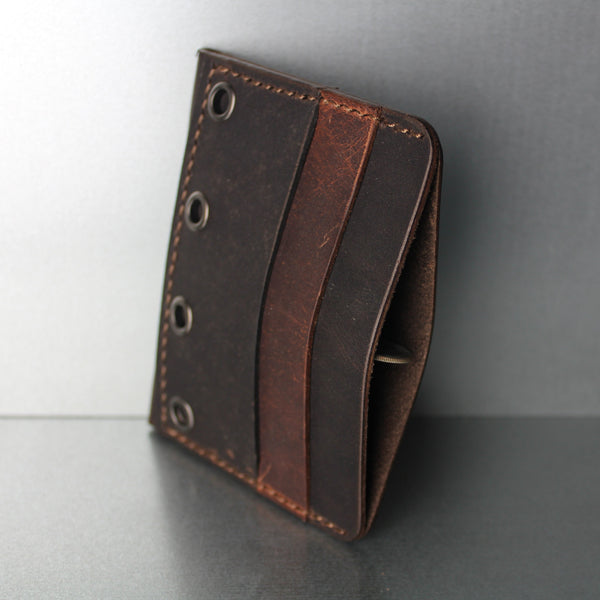 minimalist 4 card & 1 center pocket  brown leather wallet