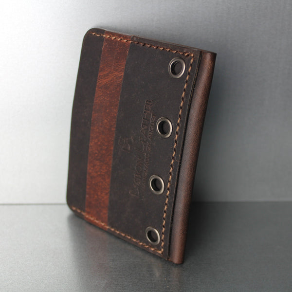 minimalist 4 card & 1 center pocket  brown leather wallet