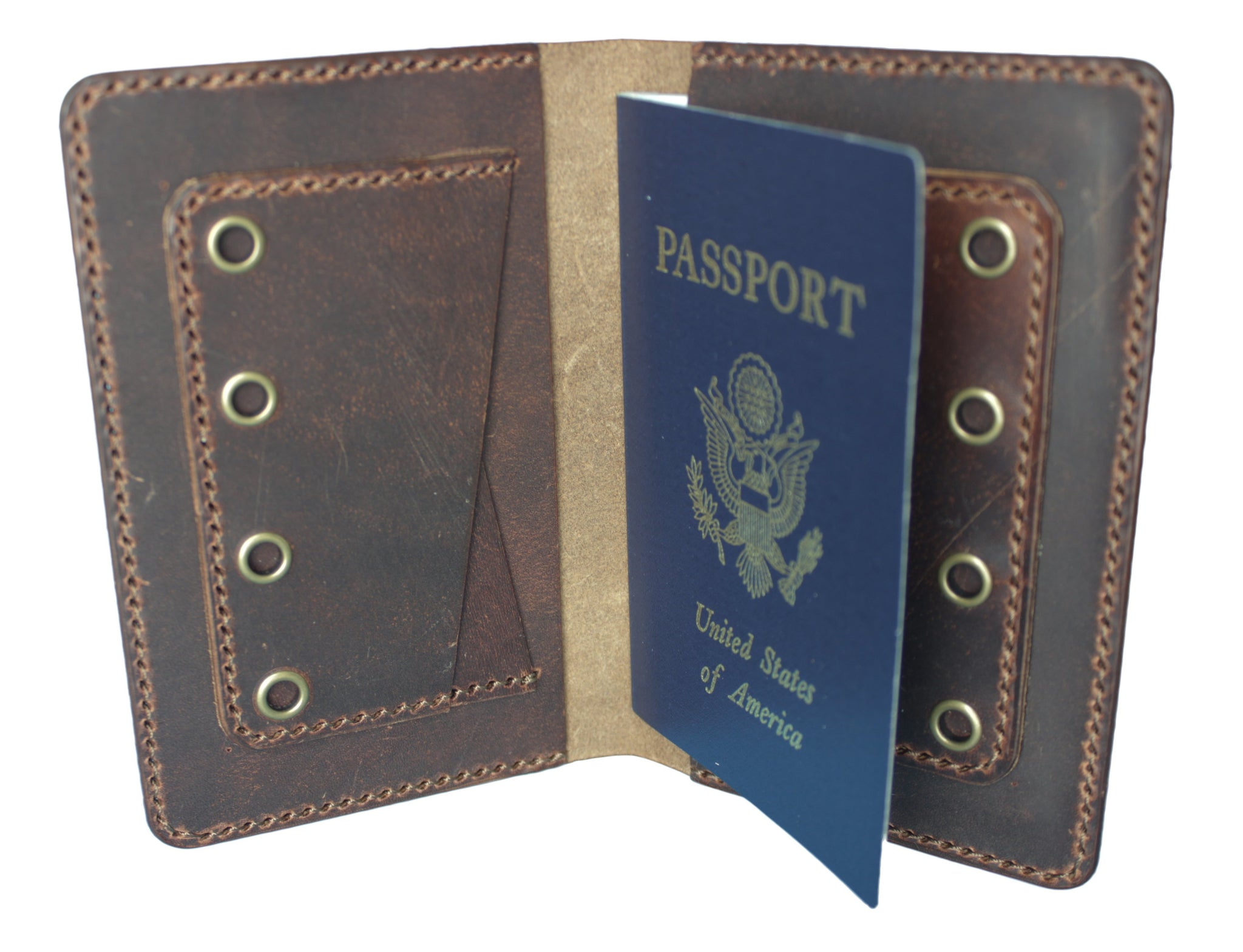 Brown leather passport wallet